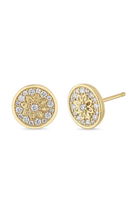 Getty Diamond Circle Flower Stud Earrings