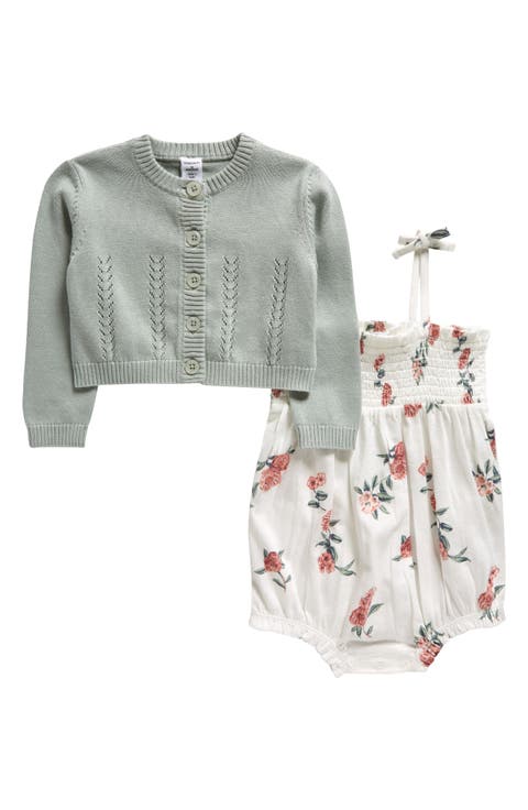 Floral Cotton Bubble Romper & Cardigan Set (Baby)