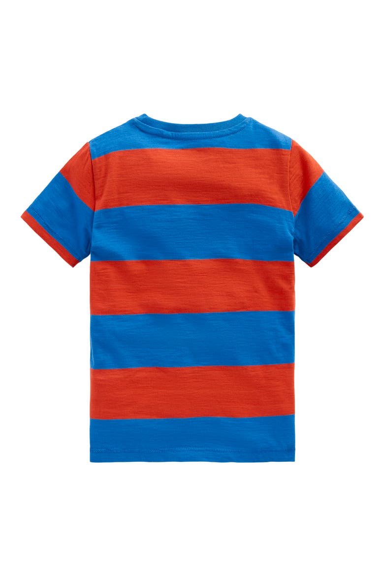 Kids' Stripe Pocket T-Shirt, Alternate, color, RED CORAL/ KINGFISHER BLUE