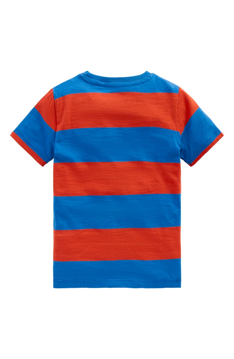 Mini Boden Kids' Stripe Pocket T-Shirt, Alternate, color, Red Coral/ Kingfisher Blue