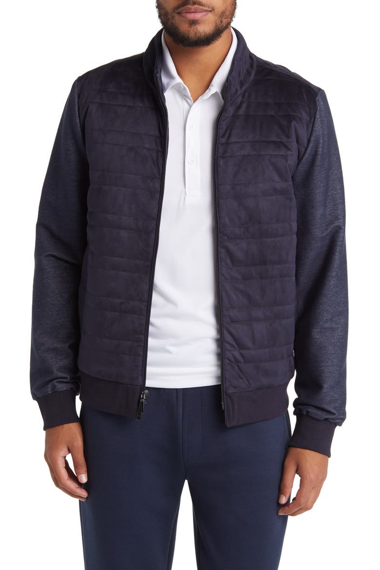 Renoir Mixed Media Faux Suede Quilted Jacket, Main, color, NAVY