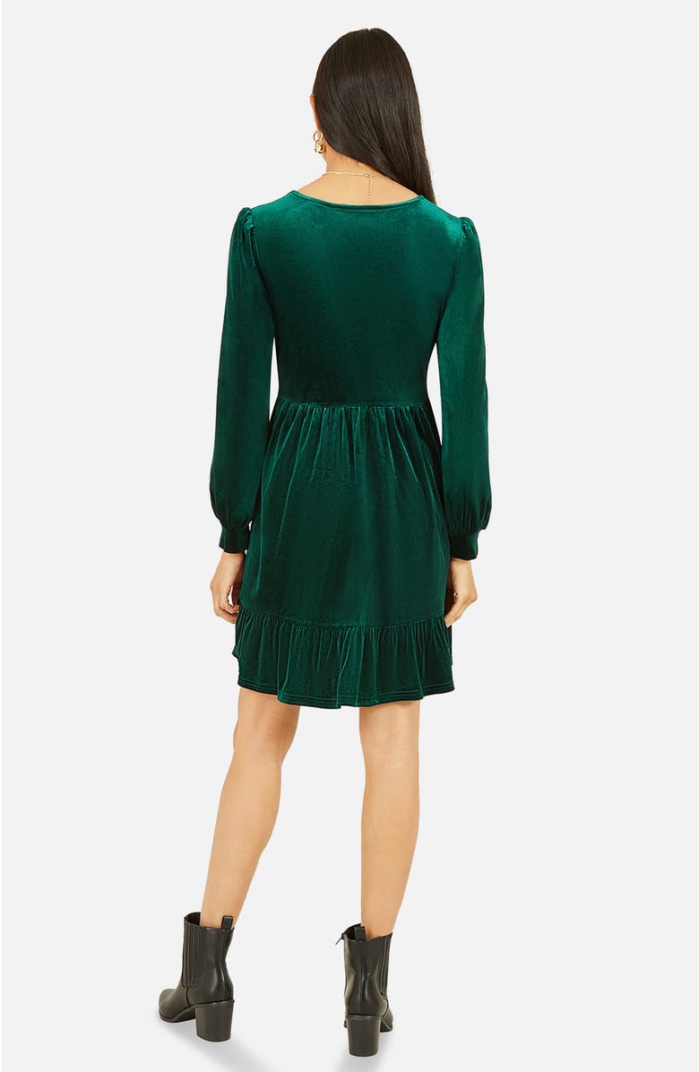 Yumi Velvet Long Sleeve Skater Dress, Alternate, color, Green
