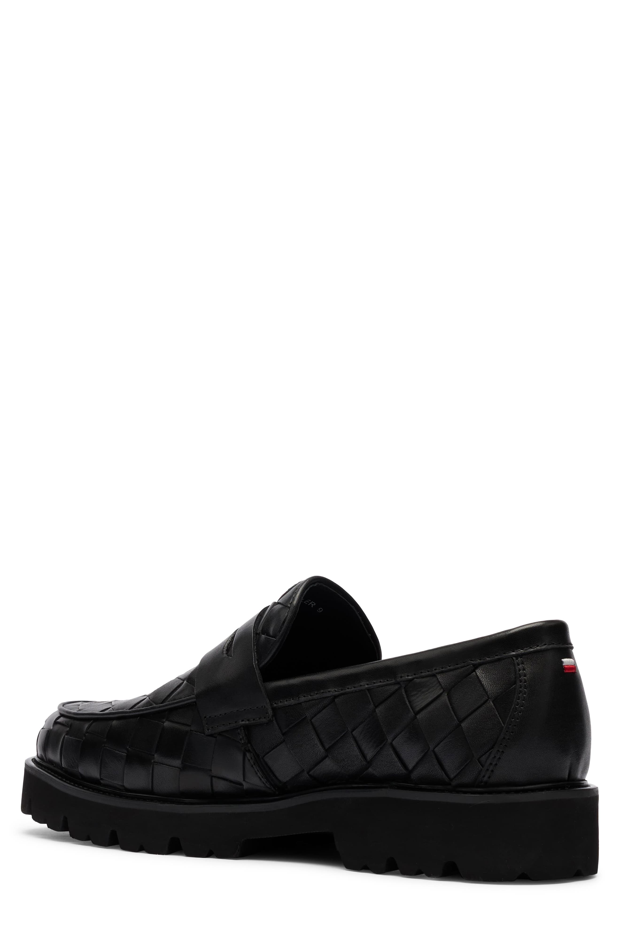 Adler Leather Penny Loafer, Alternate, color, BLACK WOVEN