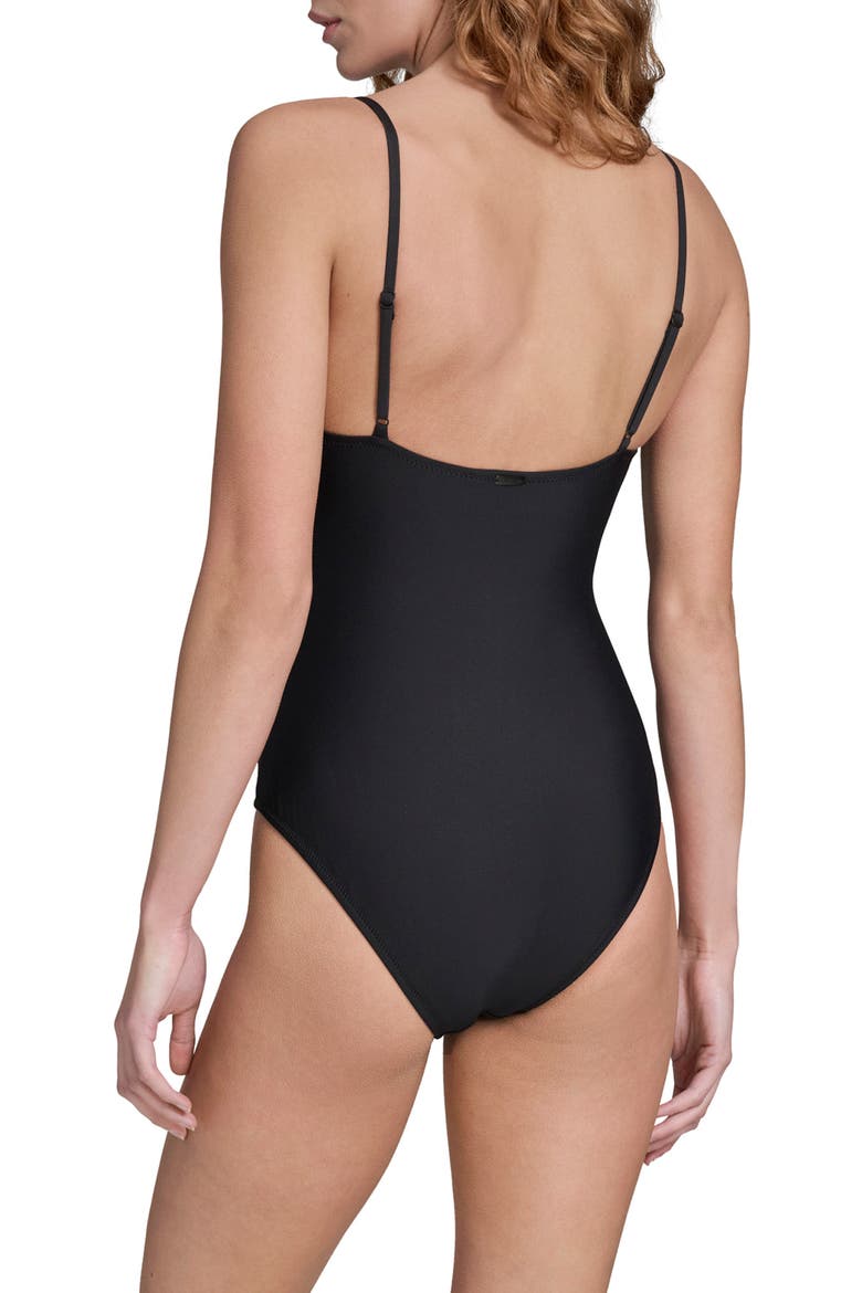 Wrap Front One-Piece Swimsuit, Alternate, color, BLACK