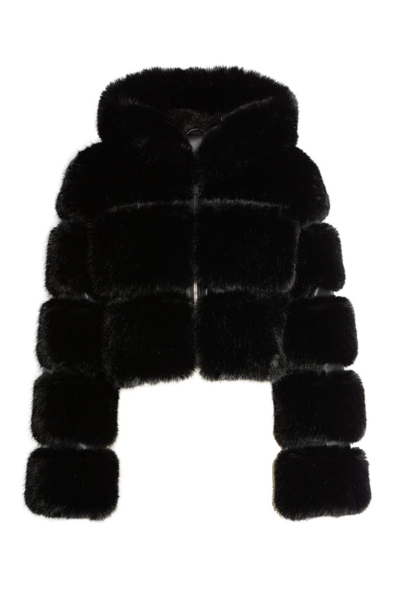 Faux Fur Puffer Jacket, Alternate, color, BLACK