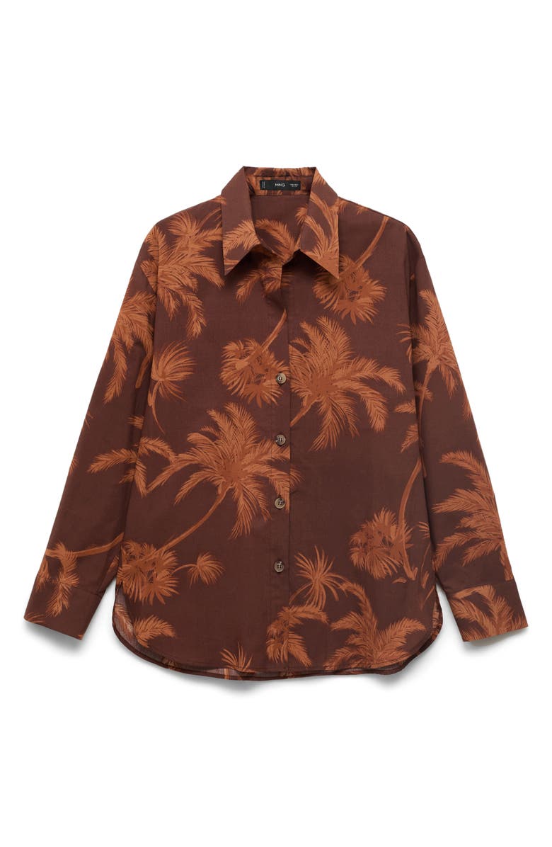 MANGO Palm Print Cotton Button-Up Shirt, Alternate, color, Brown