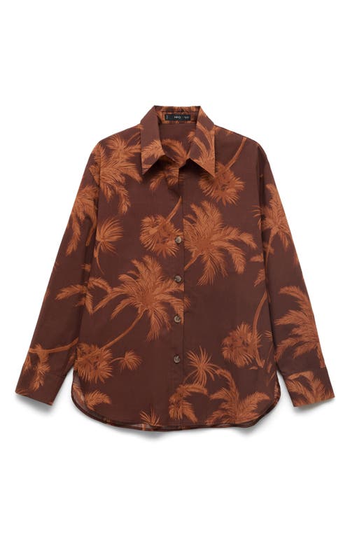 Mango Palm Print Cotton Button-up Shirt In Brown