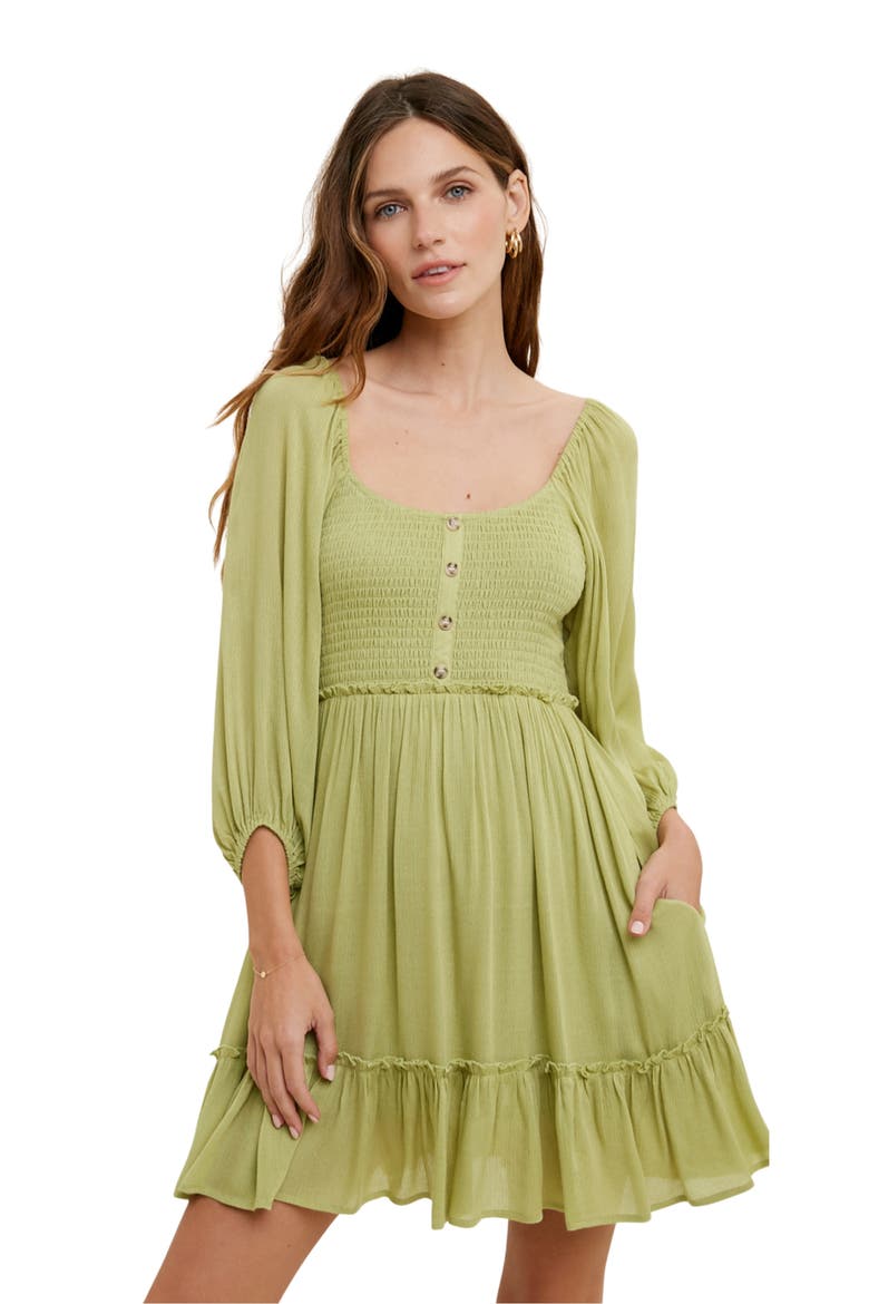 Balloon Sleeve Minidress, Alternate, color, LIME