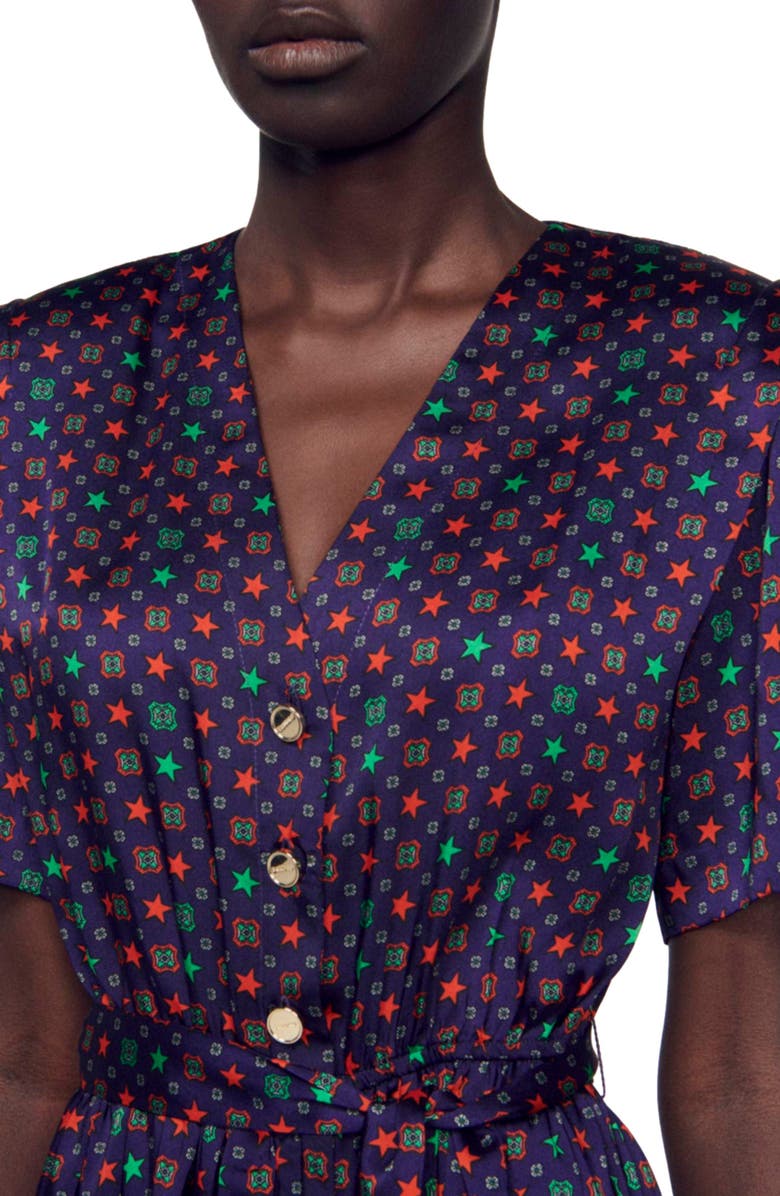 SANDRO Curry Short Sleeve Pleated Dress, Alternate, color,