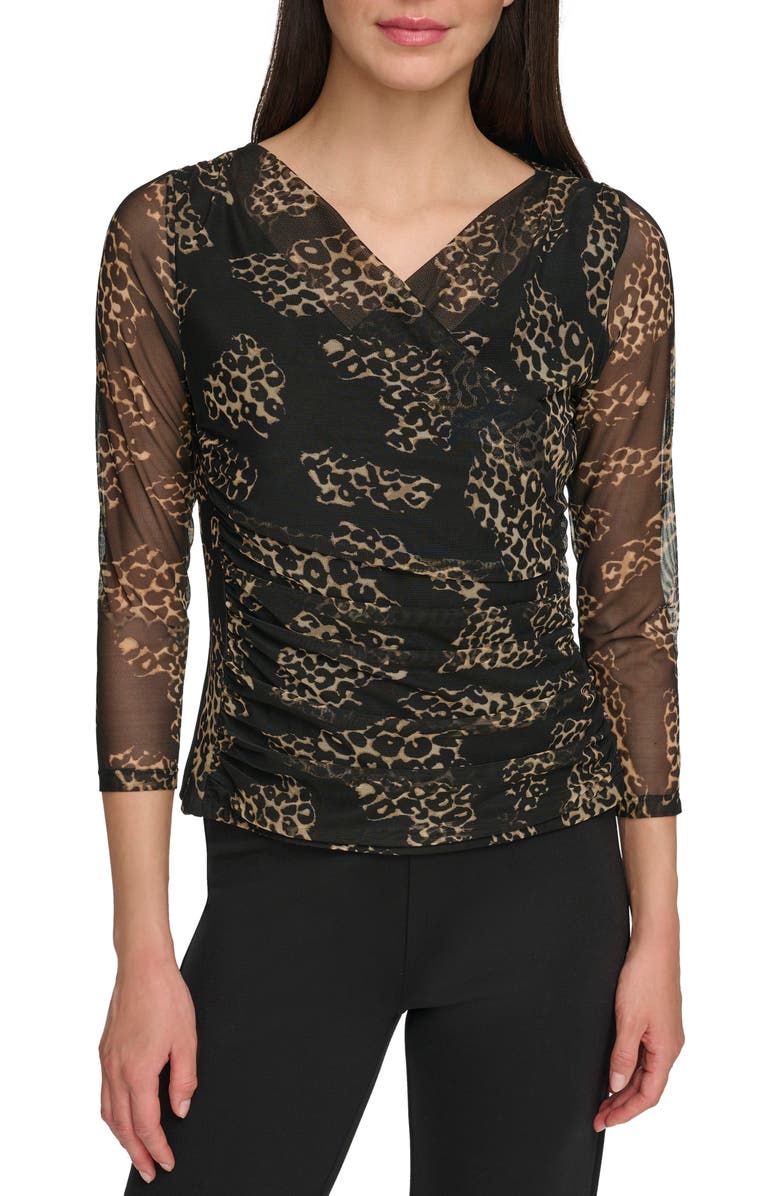 DKNY Surplice Mesh Top, Main, color, 