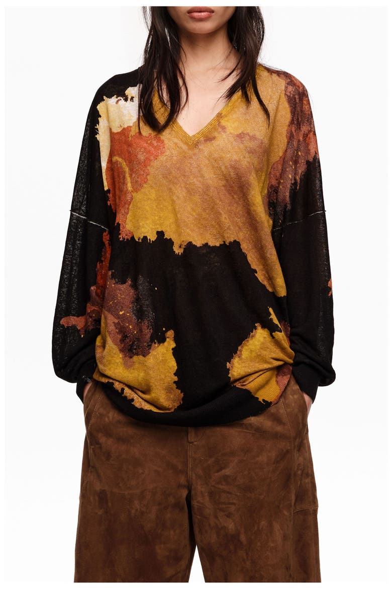 Long Straight-Fit Linen Sweater, Main, color, BLOT XL BLACK