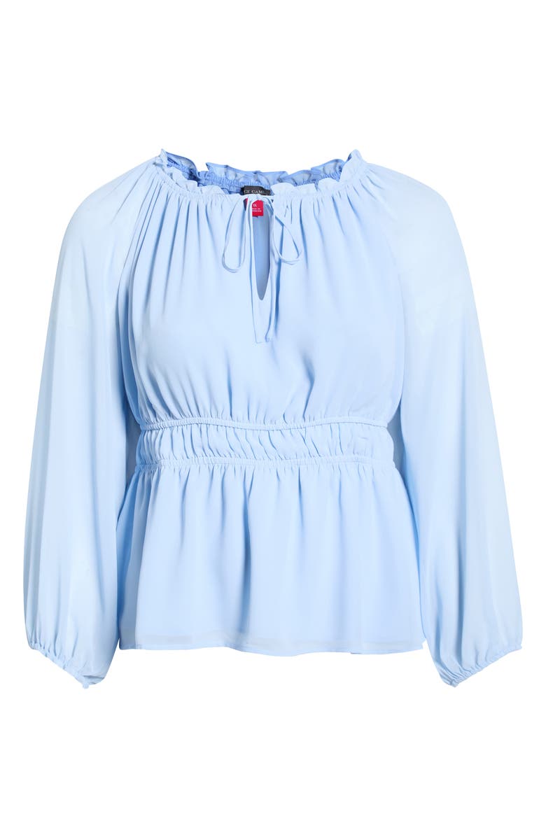 Vince Camuto Split Neck Peplum Top, Alternate, color, Sky