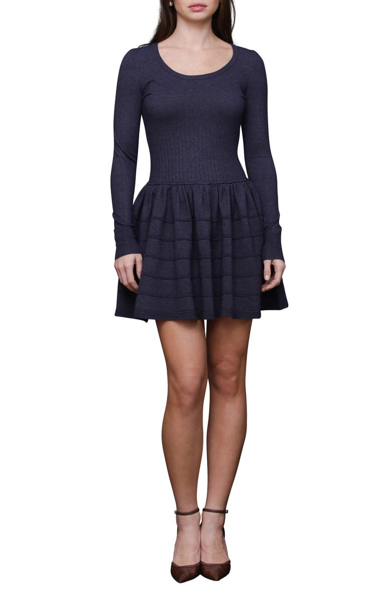 Avec Les Filles Long Sleeve Mini Sweater Dress, Main, color, Navy Black Marl