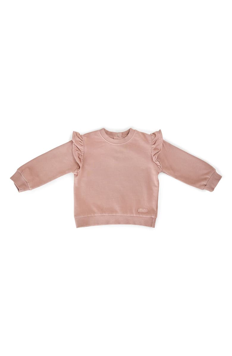 Pehr Organic Cotton French Terry Ruffle Sweatshirt, Main, color, Soft Peony