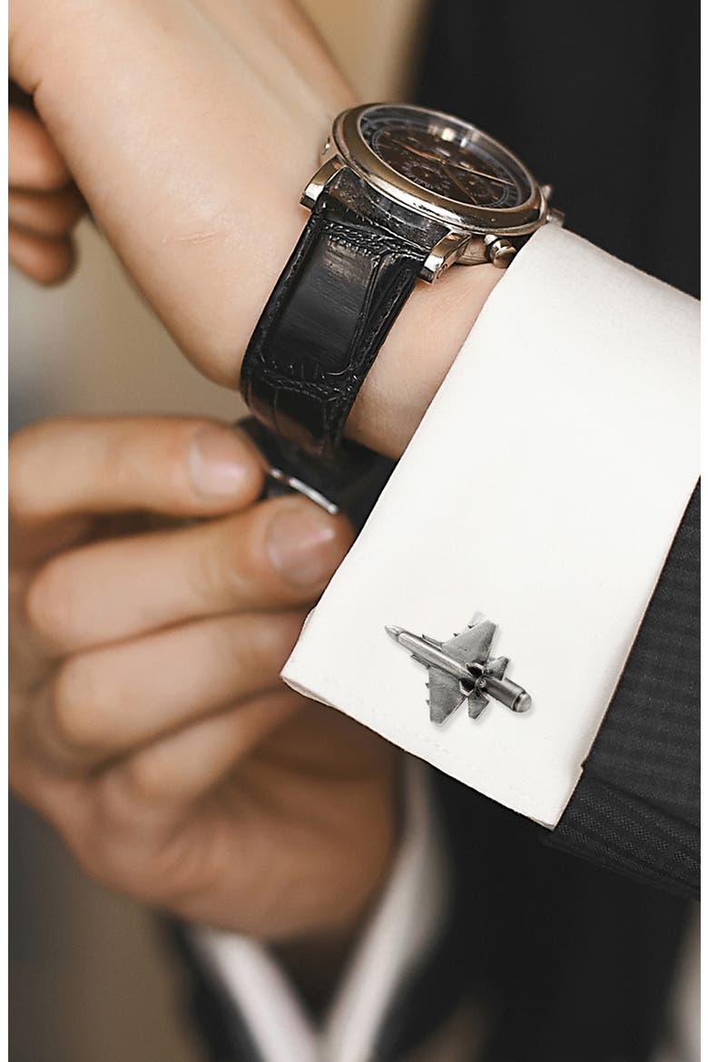 3D Military Jet Cuff Links, Alternate, color, SILVER