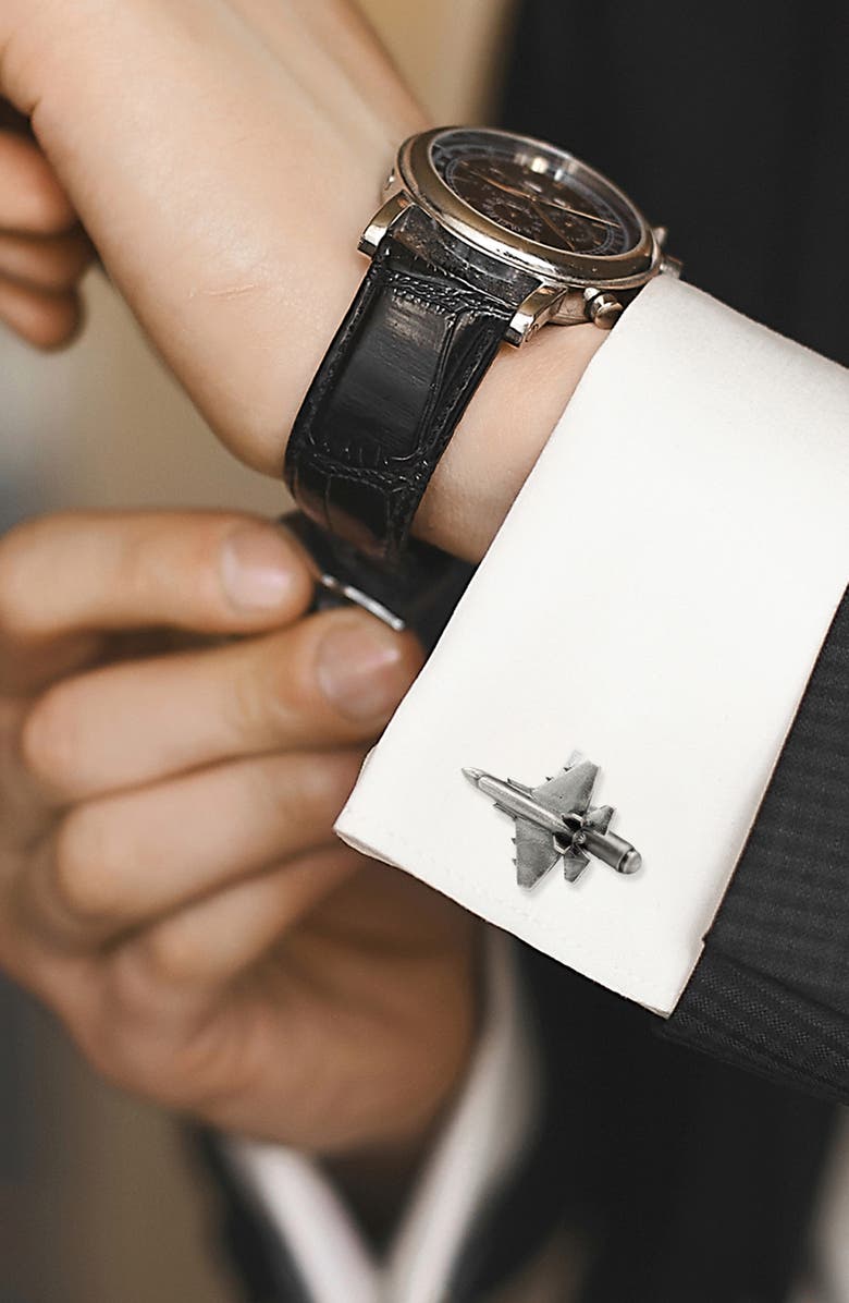 Cufflinks, Inc. 3D Military Jet Cuff Links, Alternate, color, Silver