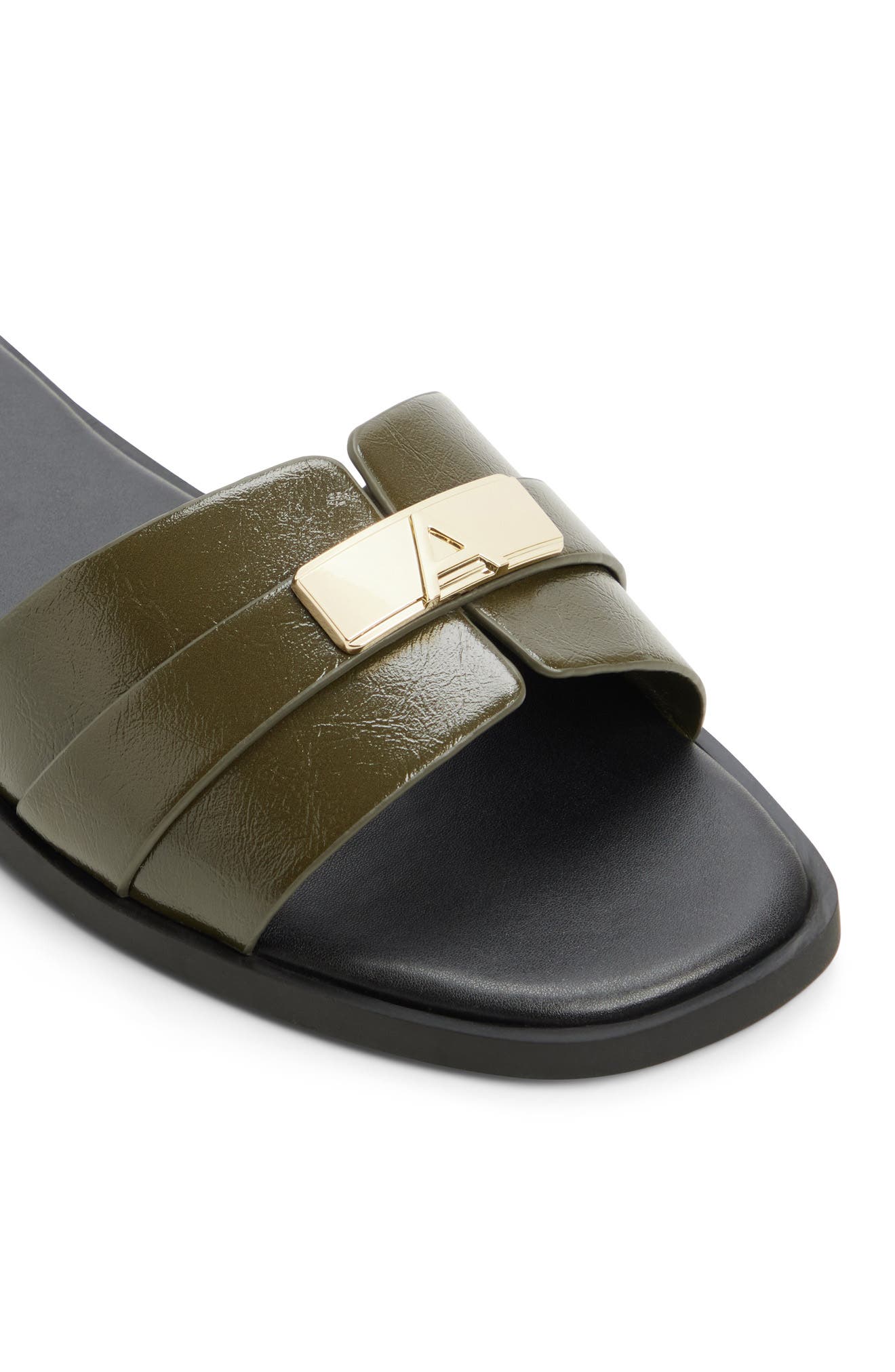 Emersynn Faux Leather Slide Sandal, Alternate, color, FOREST NIGHT CRINKLE