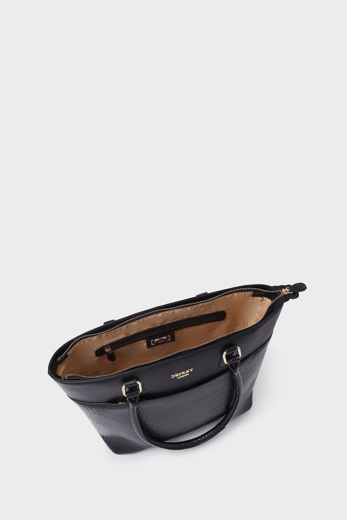 Osprey London The Kellie Leather Tote Bag, Alternate, color, Black