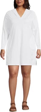 Lands' End Plus Size SunShade UPF 50 Hooded Mini Swim Swim Cover-Up Dress