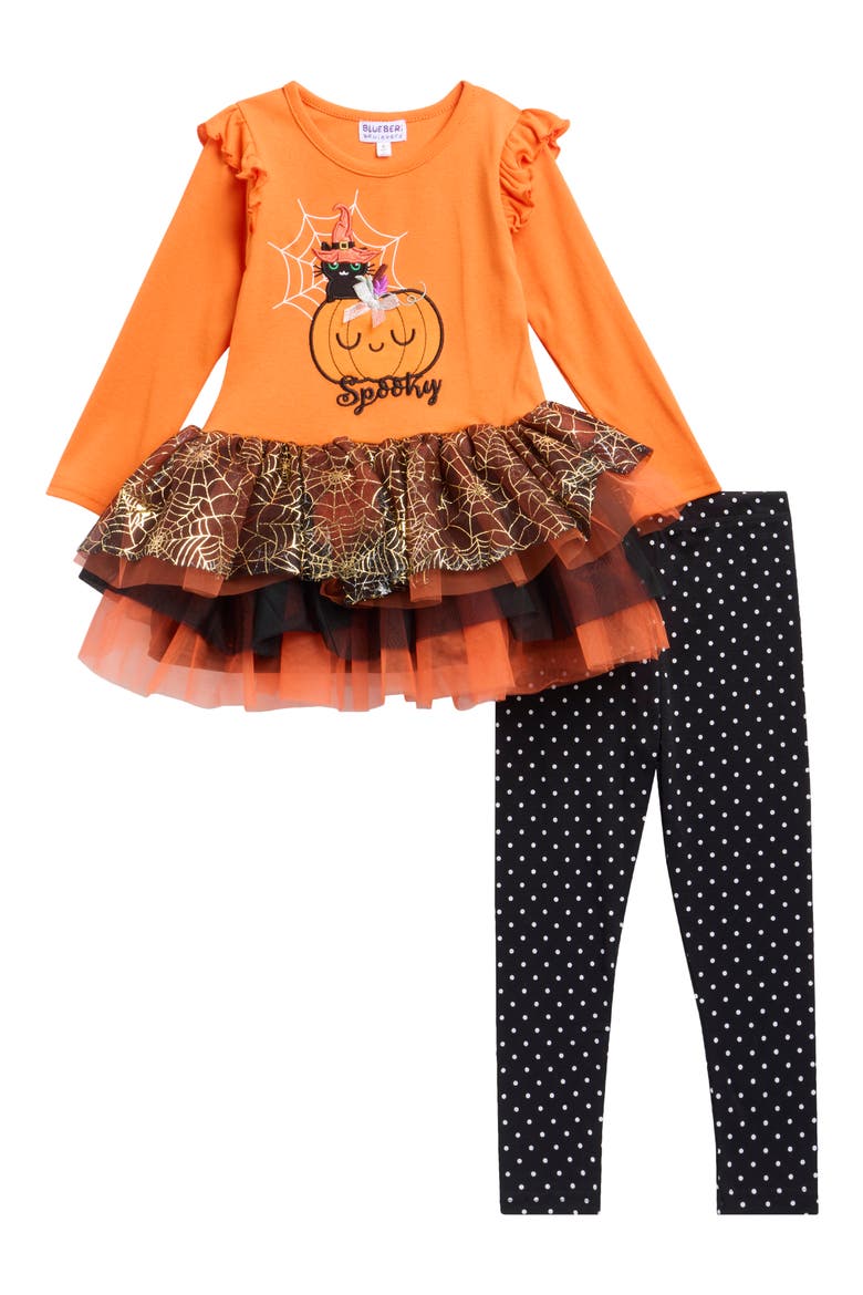 Kids' Spooky Pumpkin Top & Leggings Set, Main, color, ORANGE