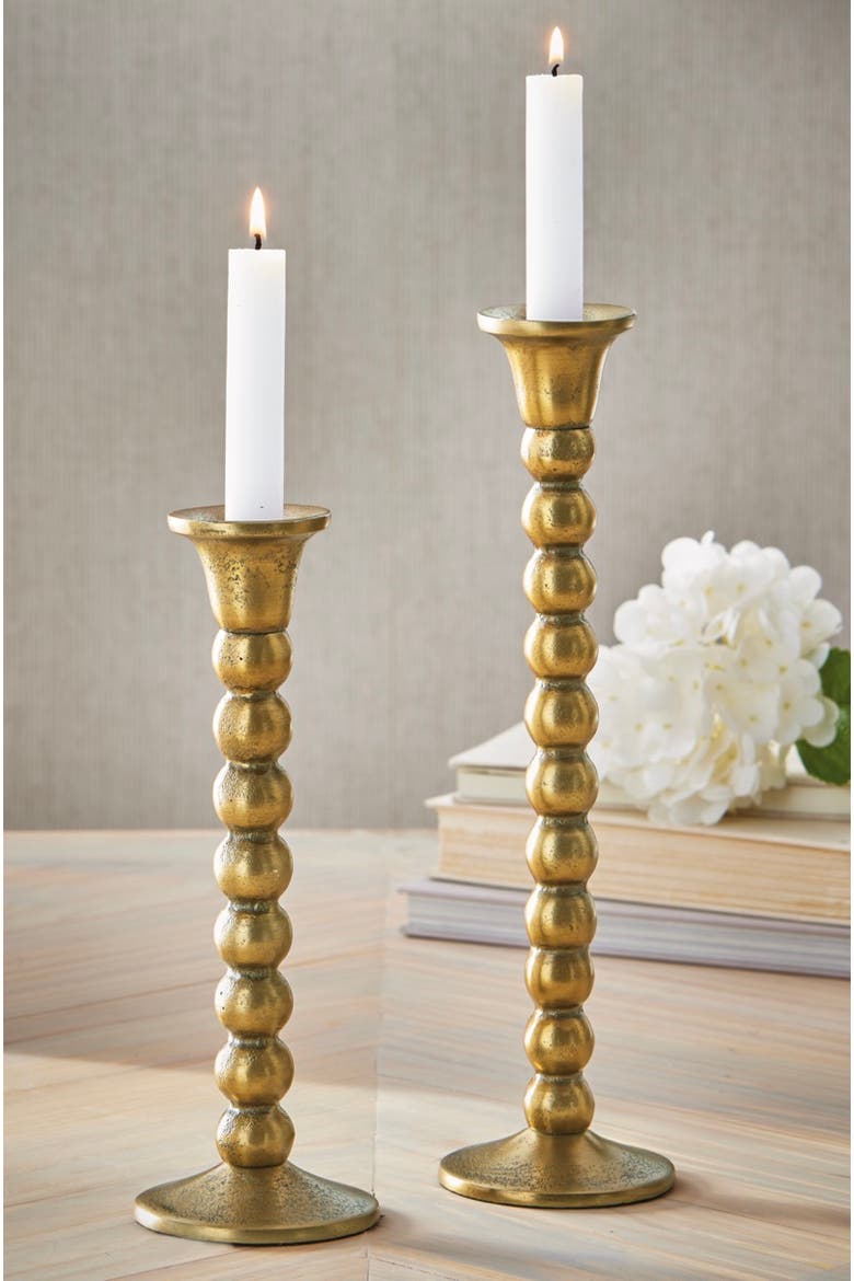 Ingrid Small Taper Candle Holder Antique Brass Aluminum 3.5x3.5x10 in, Alternate, color, Gold