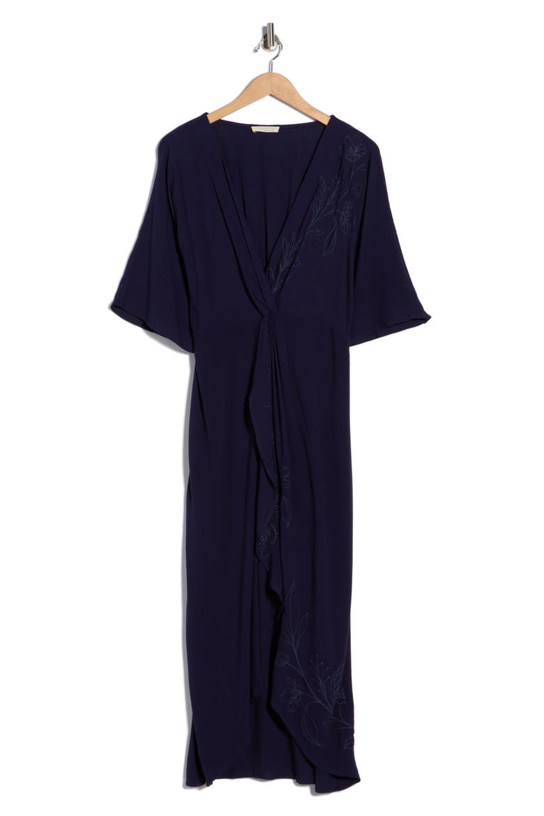 Floral Embroidered Knot Front Maxi Dress, Alternate, color, NAVY/ NAVY