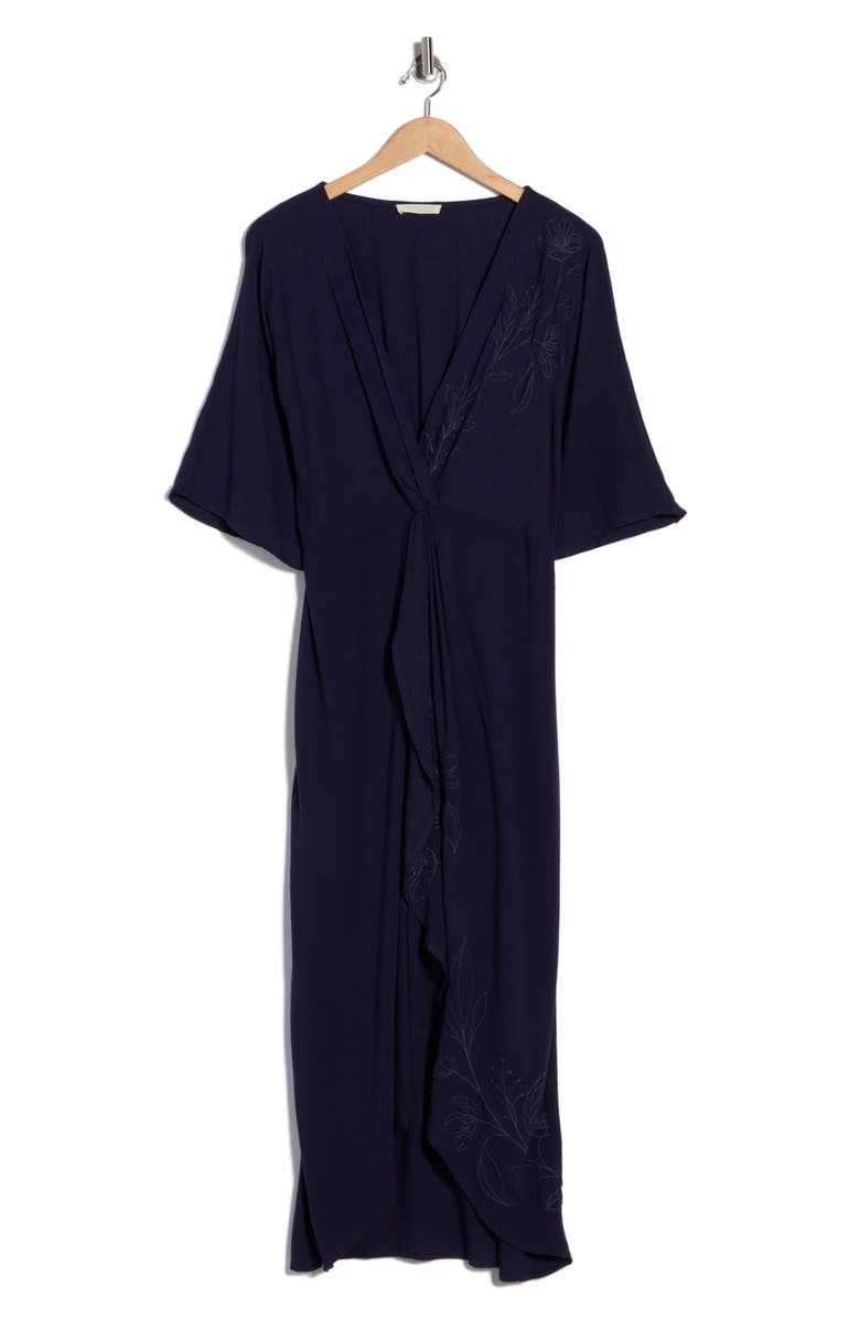 Lovestitch Floral Embroidered Knot Front Maxi Dress, Alternate, color, Navy/ Navy