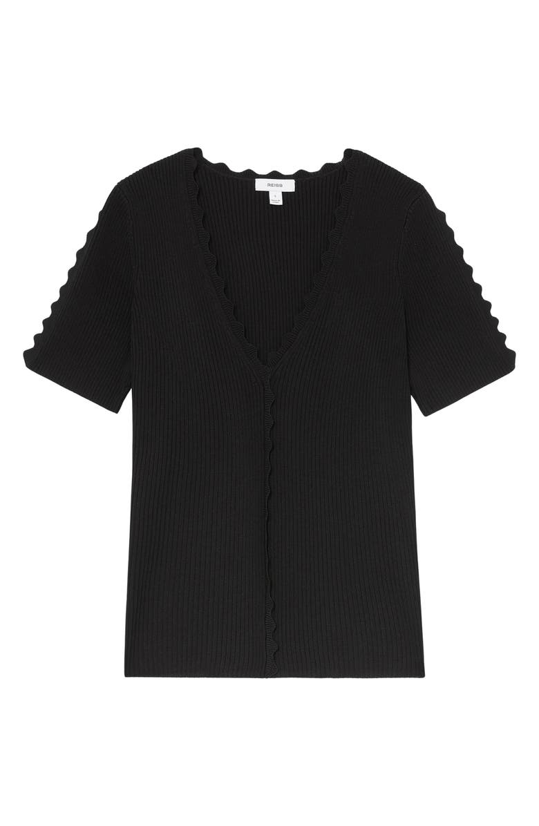 Reiss Marcy Scalloped Rib Knit Top, Alternate, color, Black