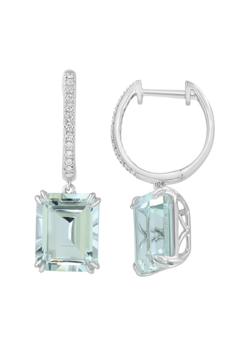 14K White Gold Emerald Cut White Topaz & Diamond Drop Earrings, Alternate, color, 14K Gold