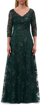 La Femme Lace Mother of the Bride Gown with V Neckline