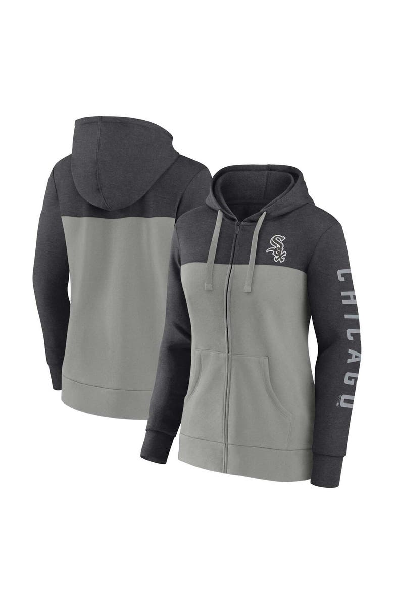 FANATICS Women's Fanatics Branded Heather Charcoal/Gray Chicago White Sox City Ties Hoodie Full-Zip Sweatshirt, Alternate, color, Heather Charcoal