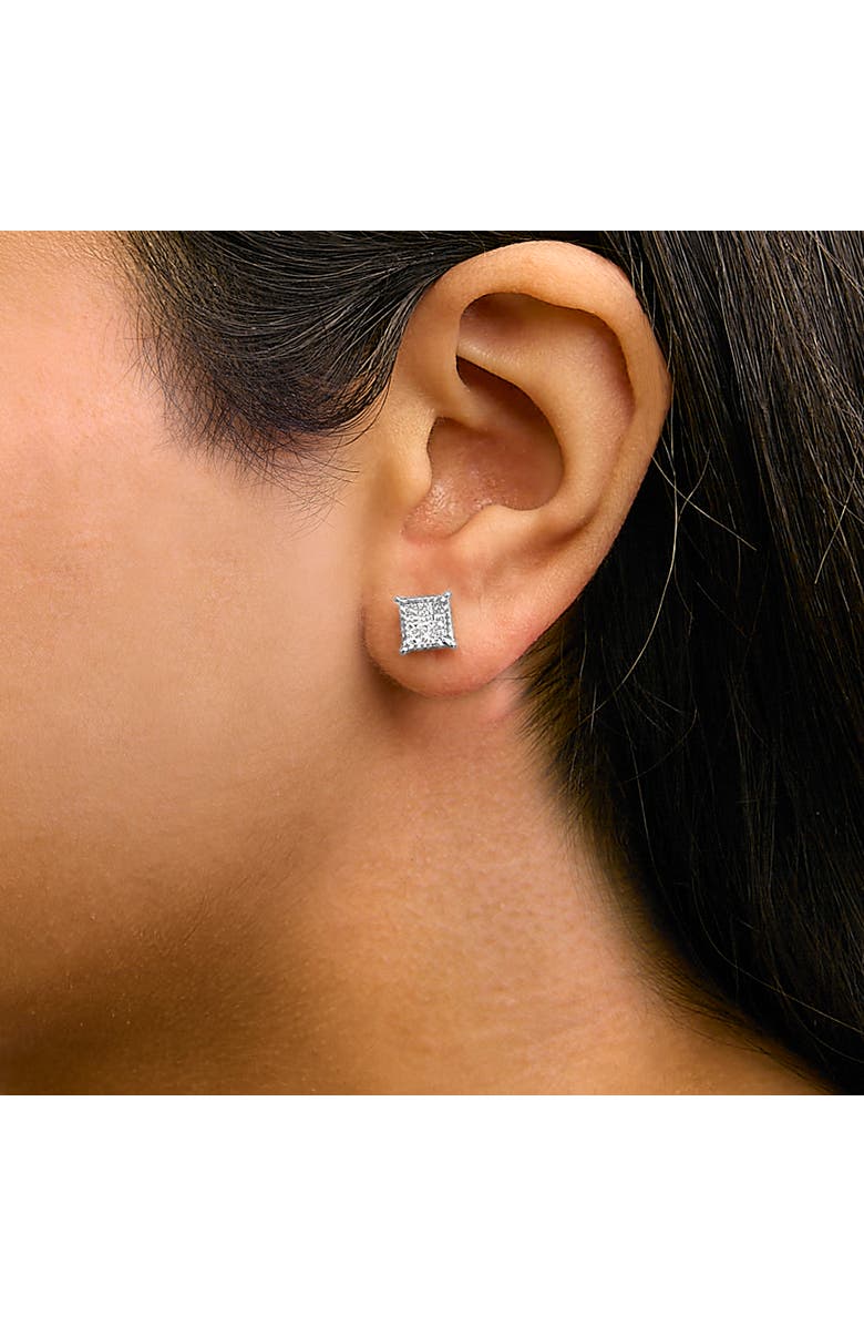 Haus of Brilliance Sterling Silver 1/2 Cttw Princess Diamond Composite Square Stud Earrings, Alternate, color, Silver
