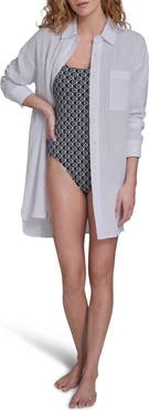Calvin Klein Gauze Button Down Cover-Up Shirt