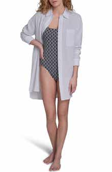 Gauze Button Down Cover-Up Shirt