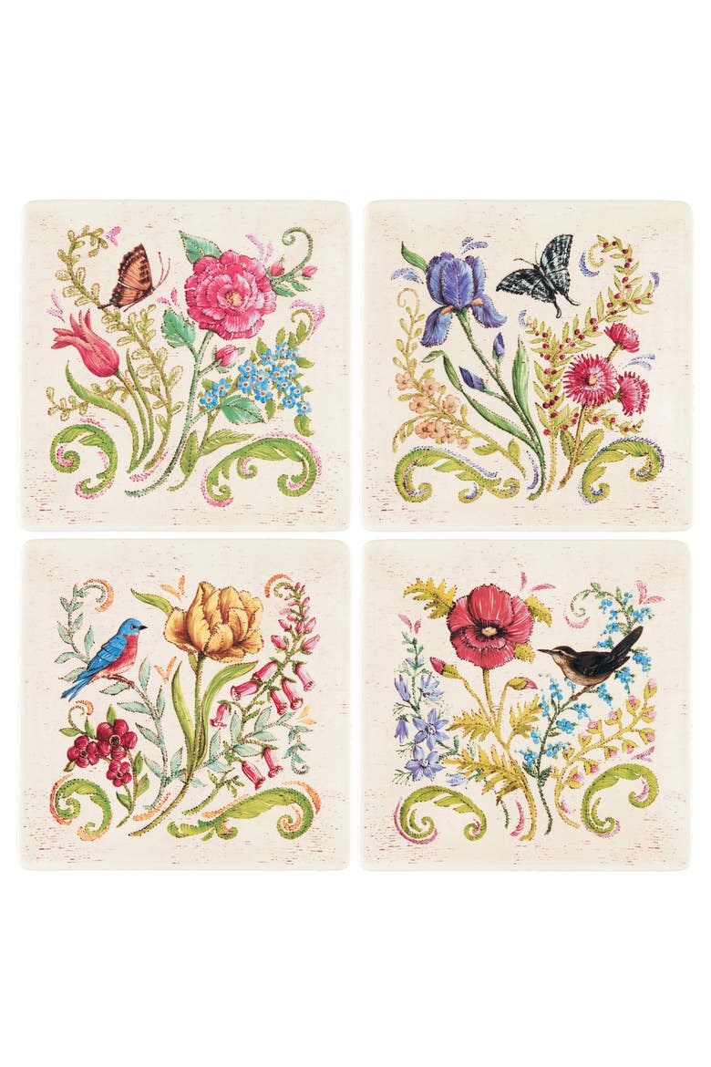 Colonial Williamsburg Dolomite Large Set of 4 Coaster Plates 8.25", Main, color, Red