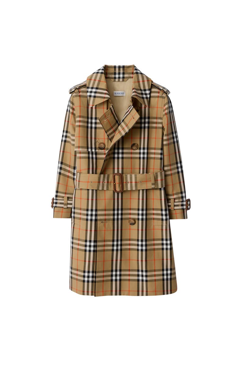 Burberry Check Cotton Twill Trench Coat, Main, color, Sand Beige