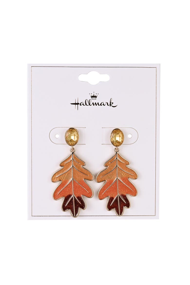Glitter Enamel Oak Leaf Earrings, Alternate, color, Orange