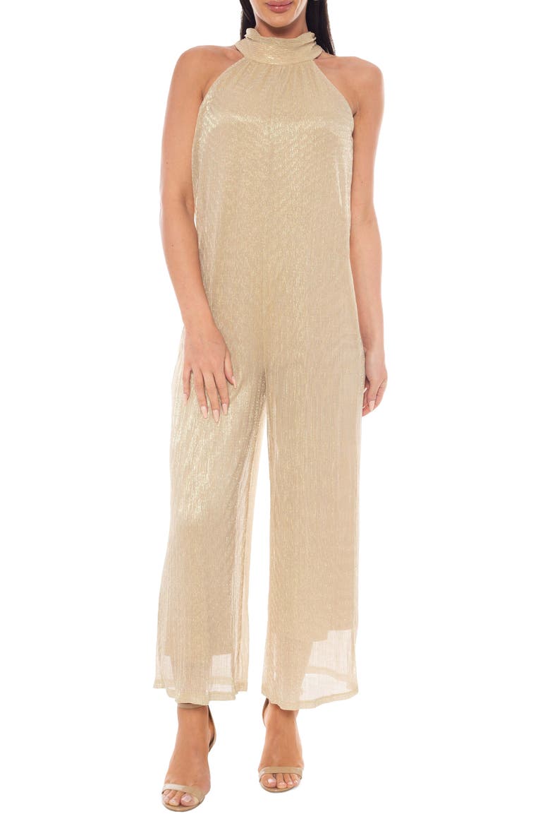 Metallic Pleated Sleeveless Jumpsuit, Main, color, CHAMPAGNE