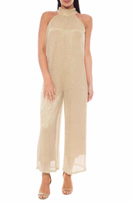 Marina Metallic Pleated Sleeveless Jumpsuit