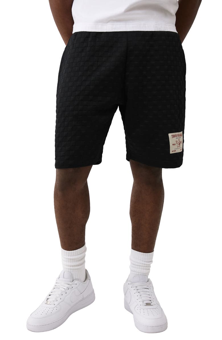 True Religion Checkered Quilt Shorts, Main, color, Jet Black