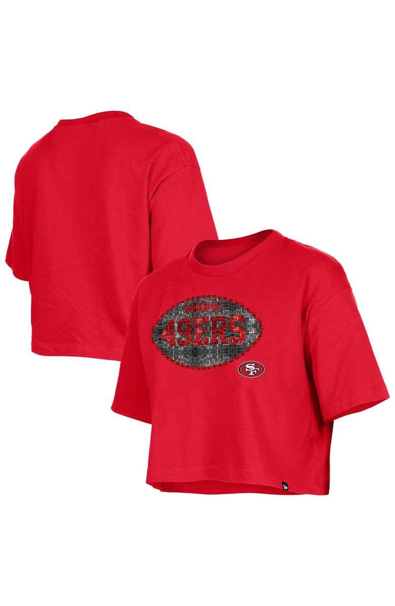 New Era Girl's New Era Scarlet San Francisco 49ers Flip Sequin Boxy T-Shirt, Main, color, Scarlet