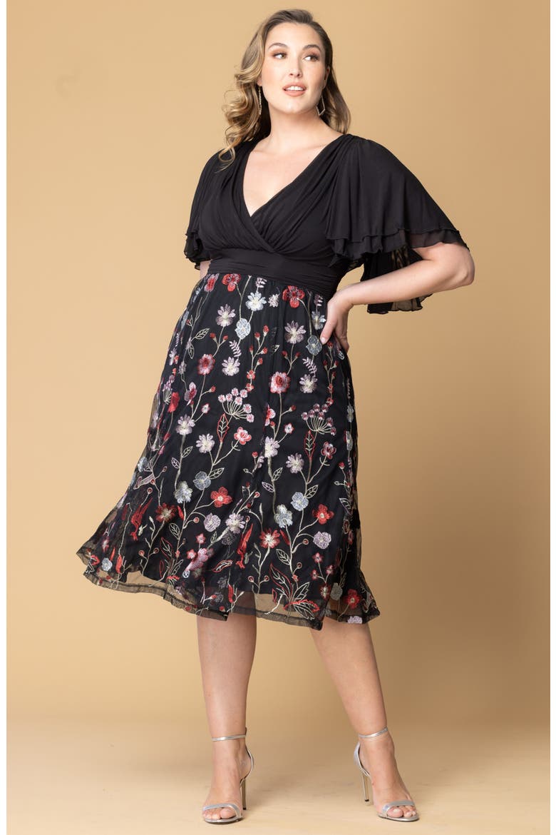 Lillian Embroidered Flutter Sleeve Cocktail Dress, Alternate, color, BORDEAUX BLOOMS
