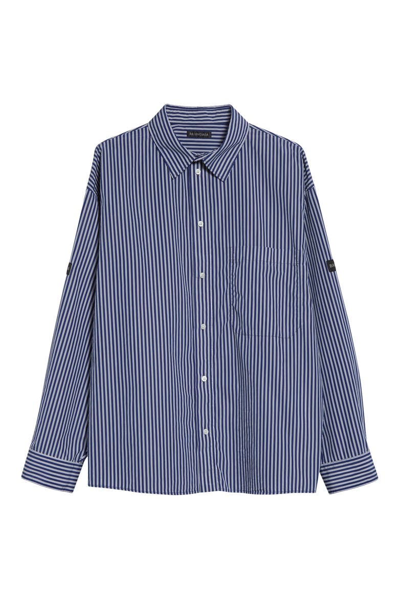 Oversize Stripe Cotton Blend Button-Up Shirt, Alternate, color, 8502 NAVY/ WHITE
