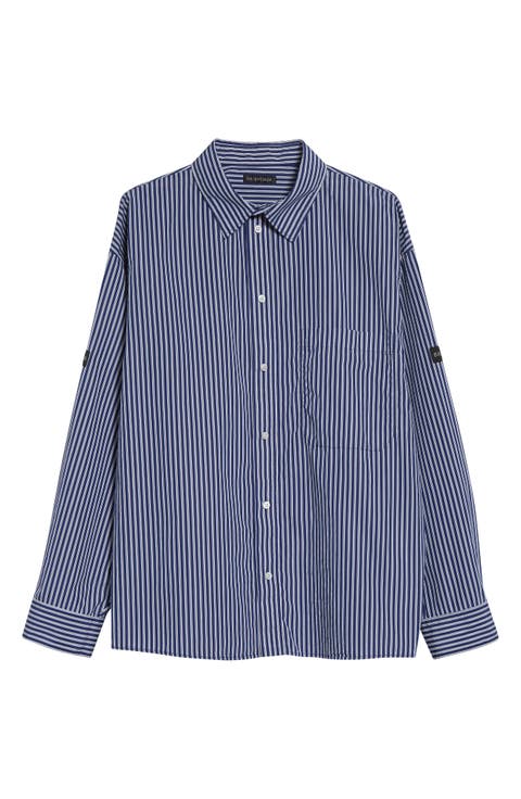 Oversize Stripe Cotton Blend Button-Up Shirt