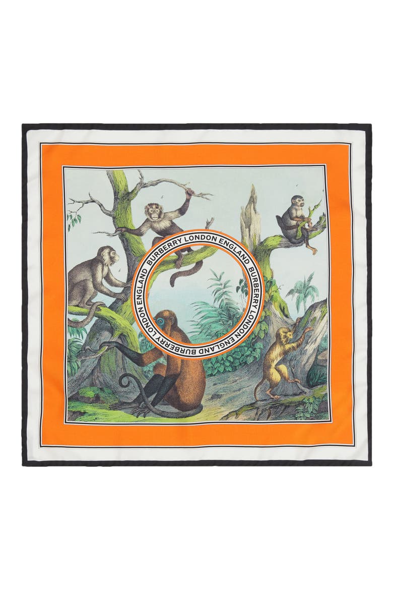 Logo Monkey Print Silk Scarf, Main, color, LIGHT OPAL GREEN