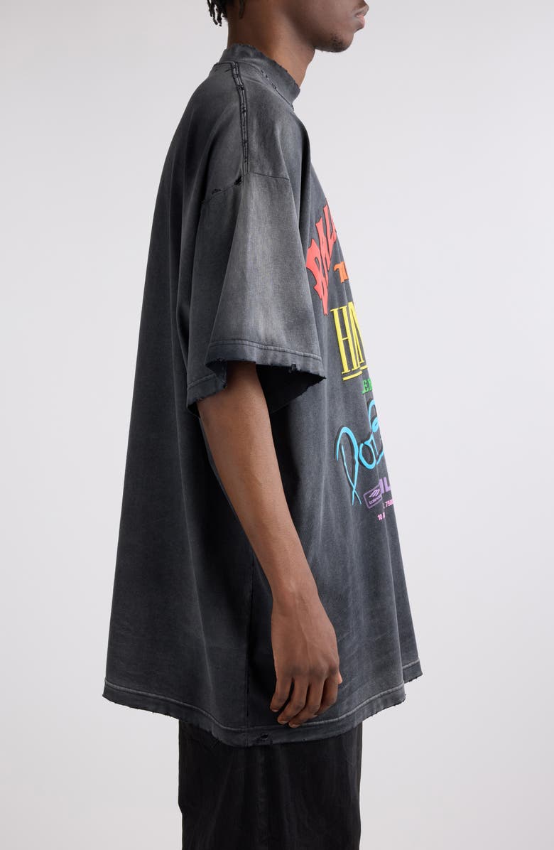 Balenciaga Gender Inclusive Oversize Distressed Logo Cotton T-Shirt, Alternate, color, 