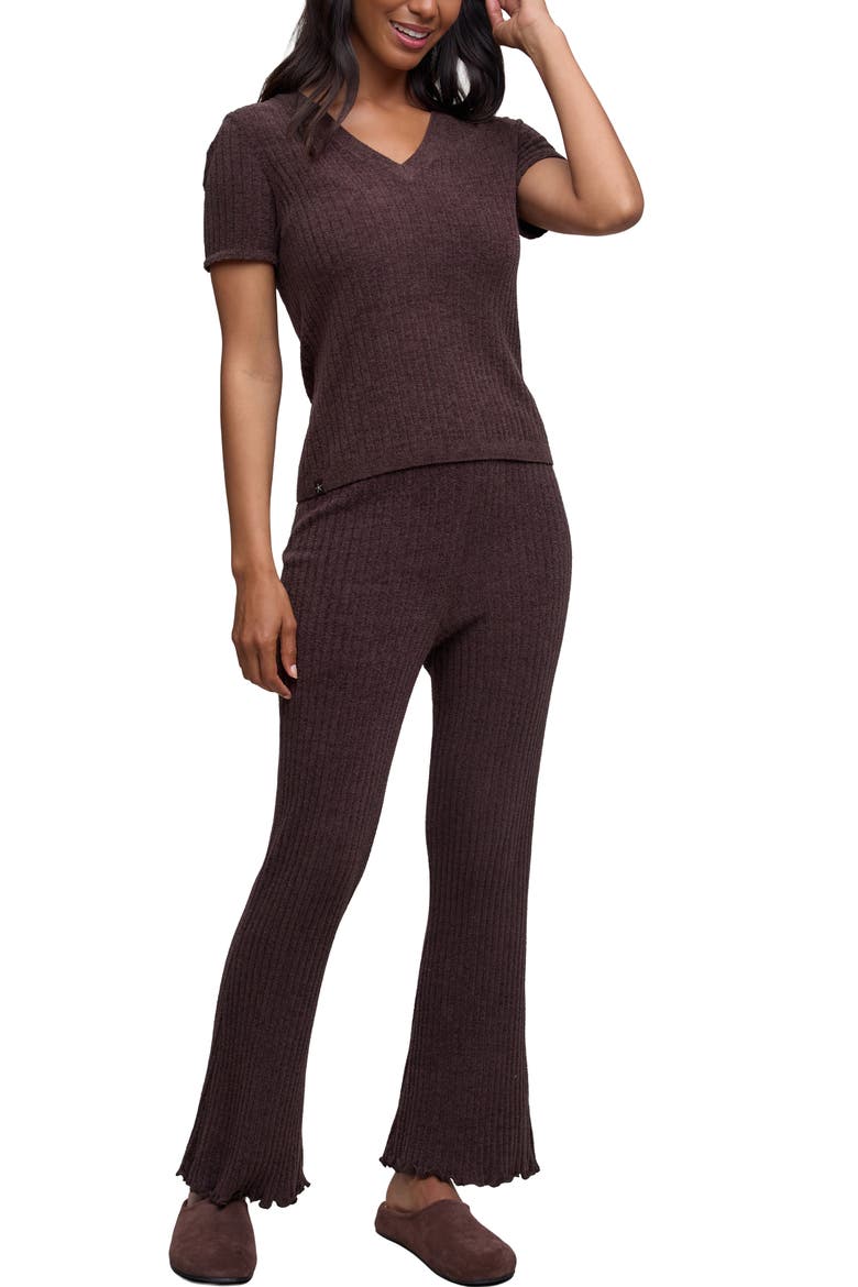 Scalloped Ribbed V-Neck Top, Alternate, color, UMBER