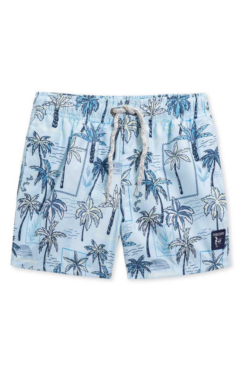 THE ENDLESS SUMMER Kids' Palm Tree Volley Swim Trunks, Main, color, Light Blue