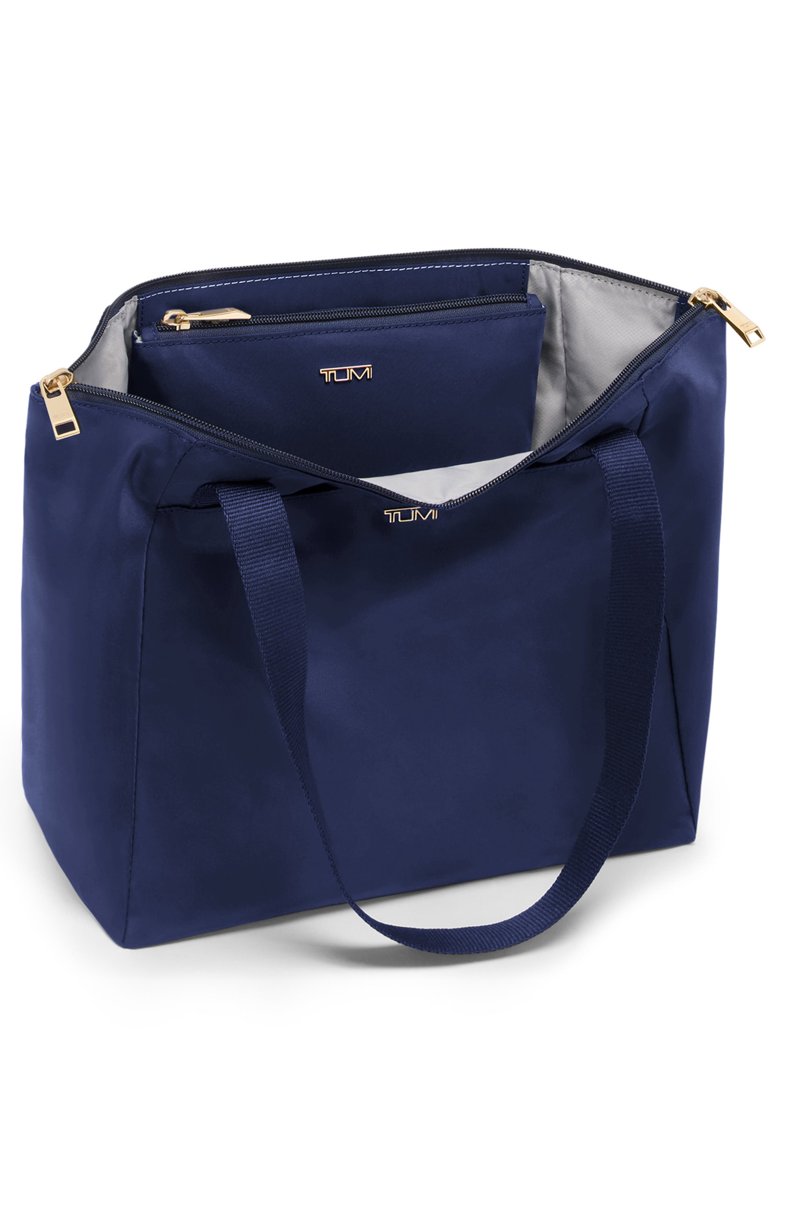 Small Voyageur Just In Case Nylon Tote, Alternate, color, INDIGO/ LIGHT GOLD