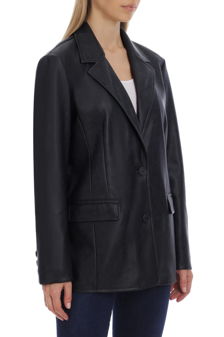 Washed Faux Leather Blazer, Alternate, color, BLACK